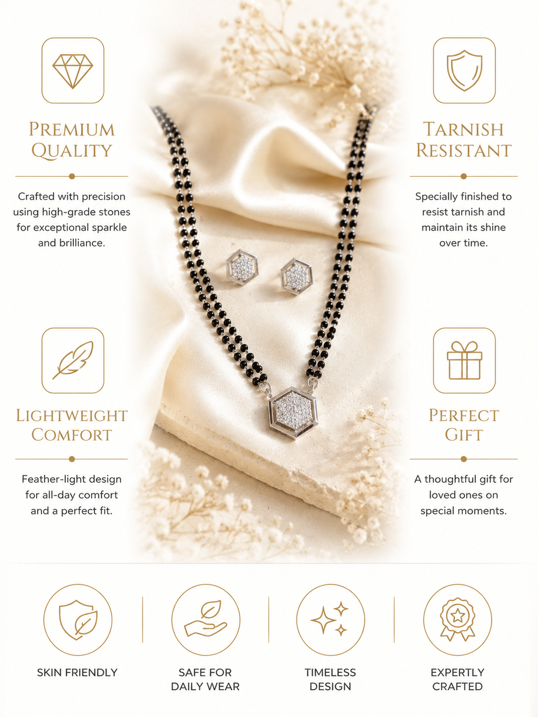 Hexagon American Diamond Mangalsutra in Silver Plating | Abdesigns