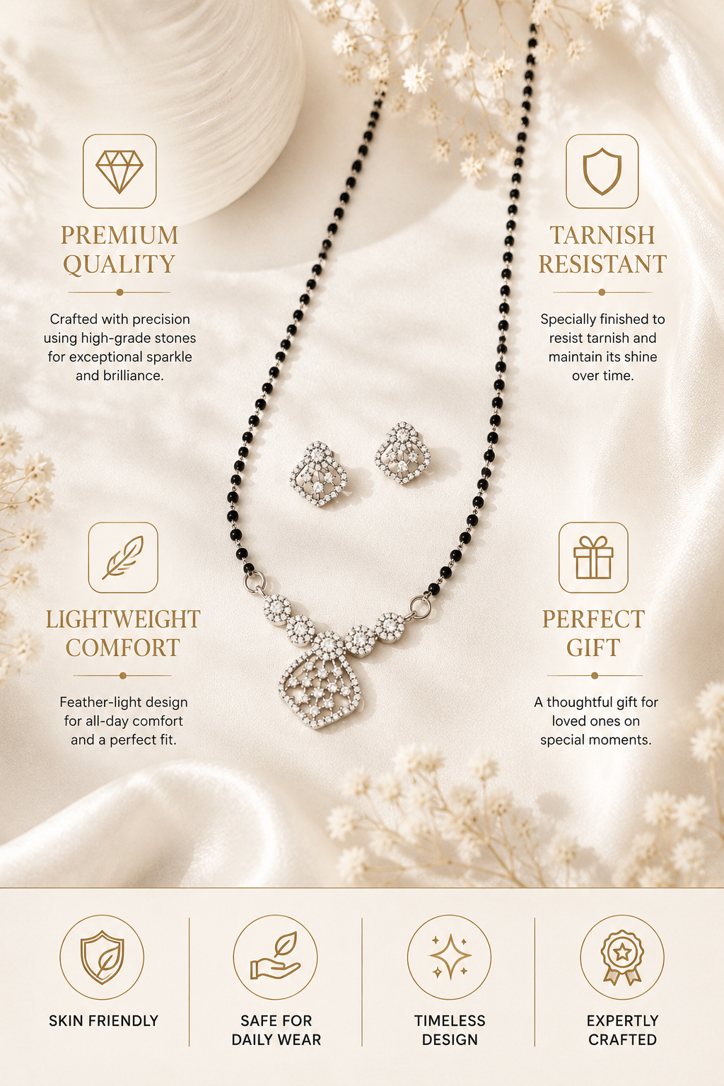 American Diamond Mangalsutra in Silver Plating | Abdesigns