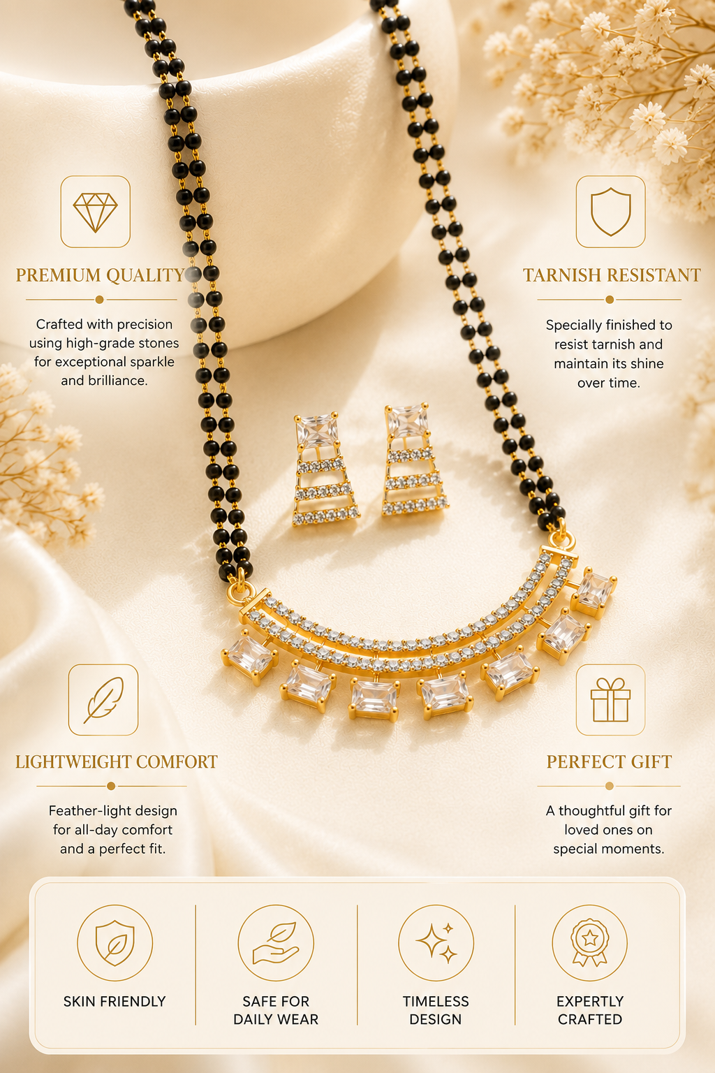 Baguette Mangalsutra Set in Gold Plating Modern | Abdesigns