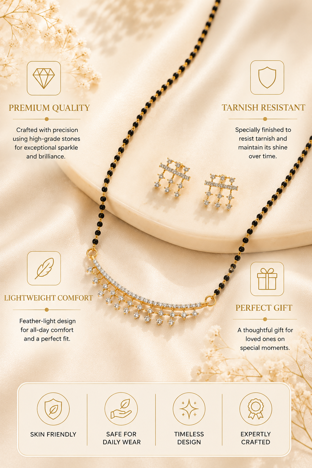Minimal Mangalsutra Set in Gold Plating – Daily Wear | Abdesigns
