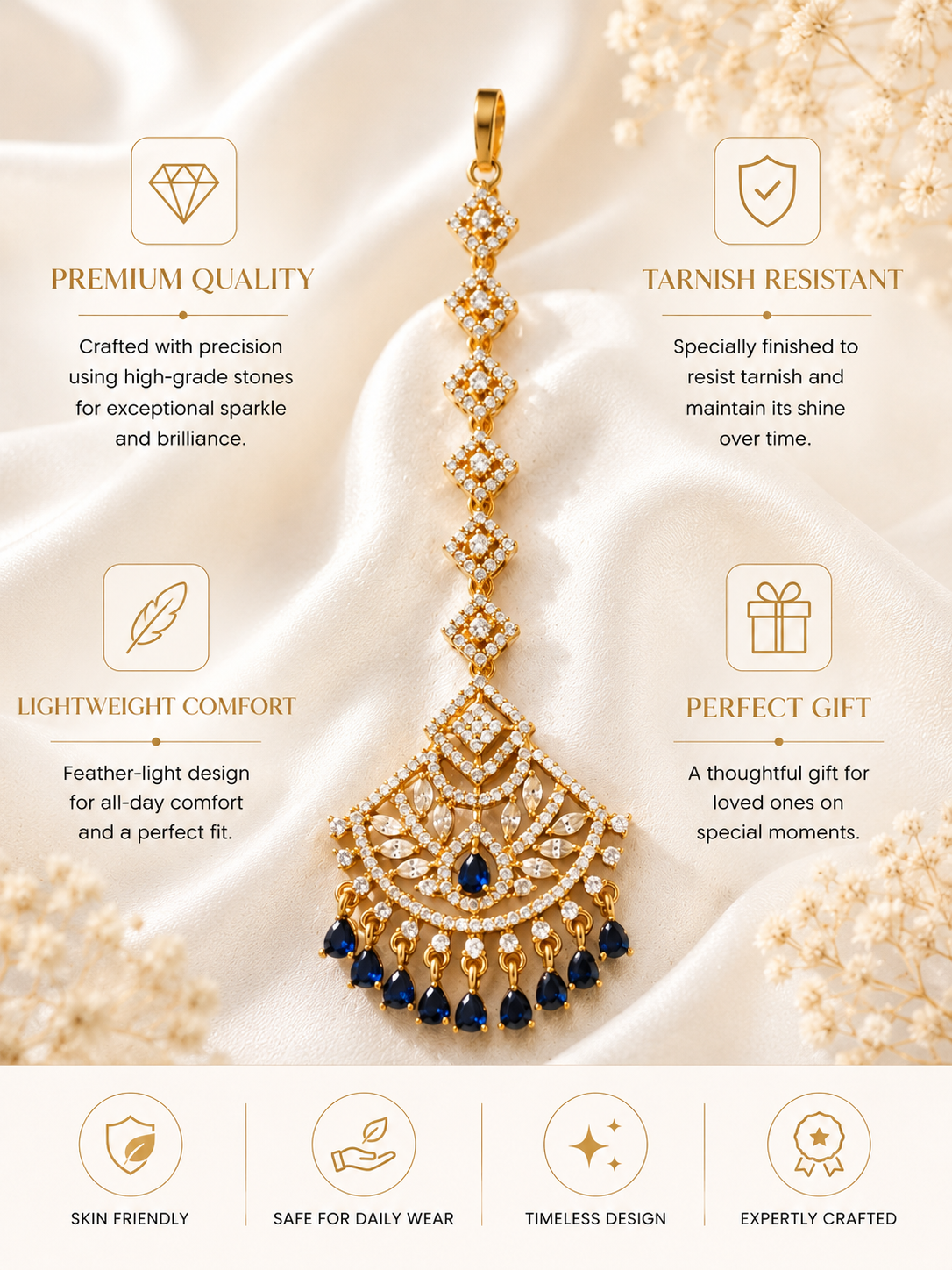 Oversize Oxidsed Gold American Diamond Bollywood Style Maang Tikka