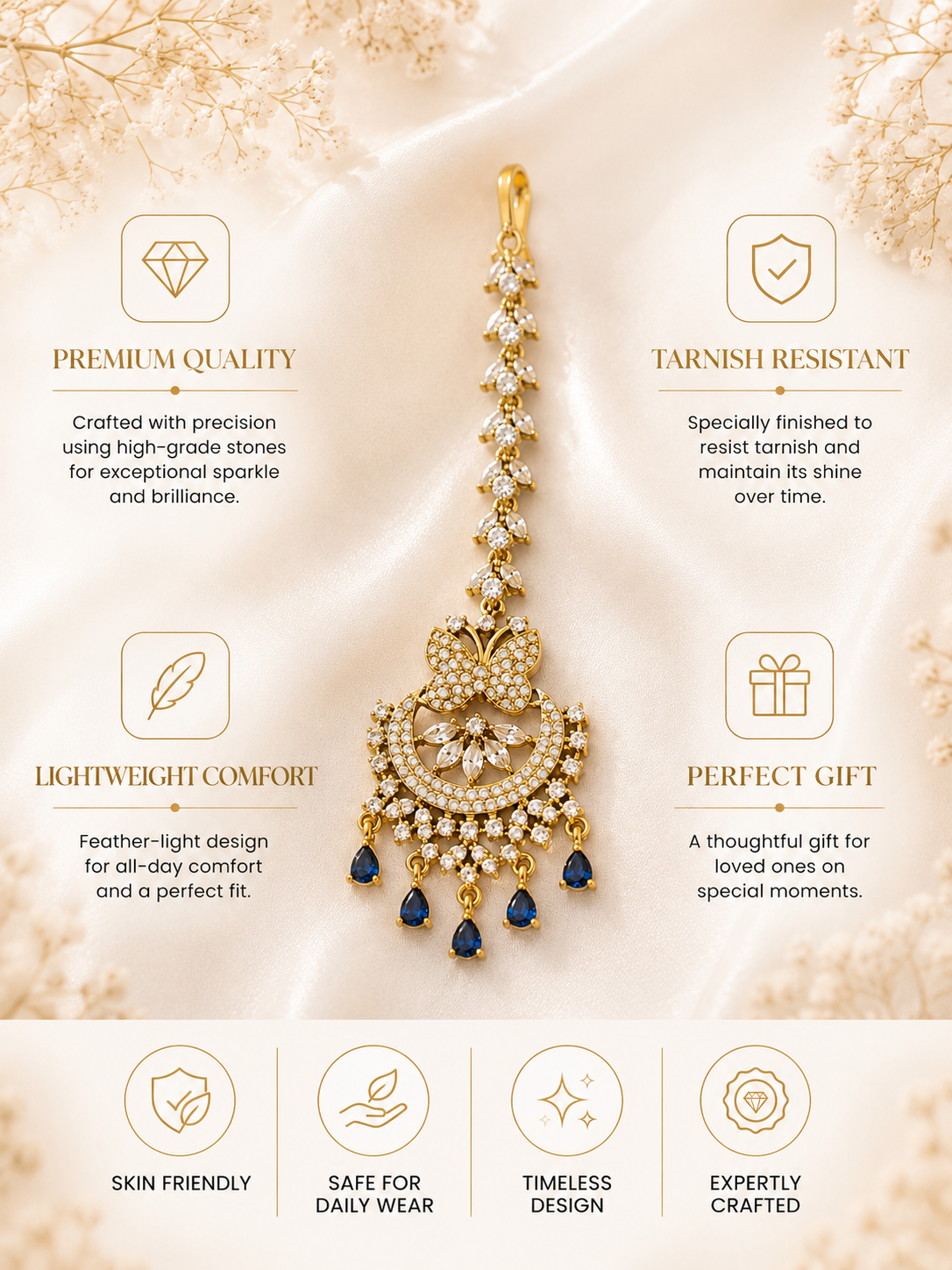 Bridal Victorian Oxidised Gold Plated American Diamond Cz Maangtikka