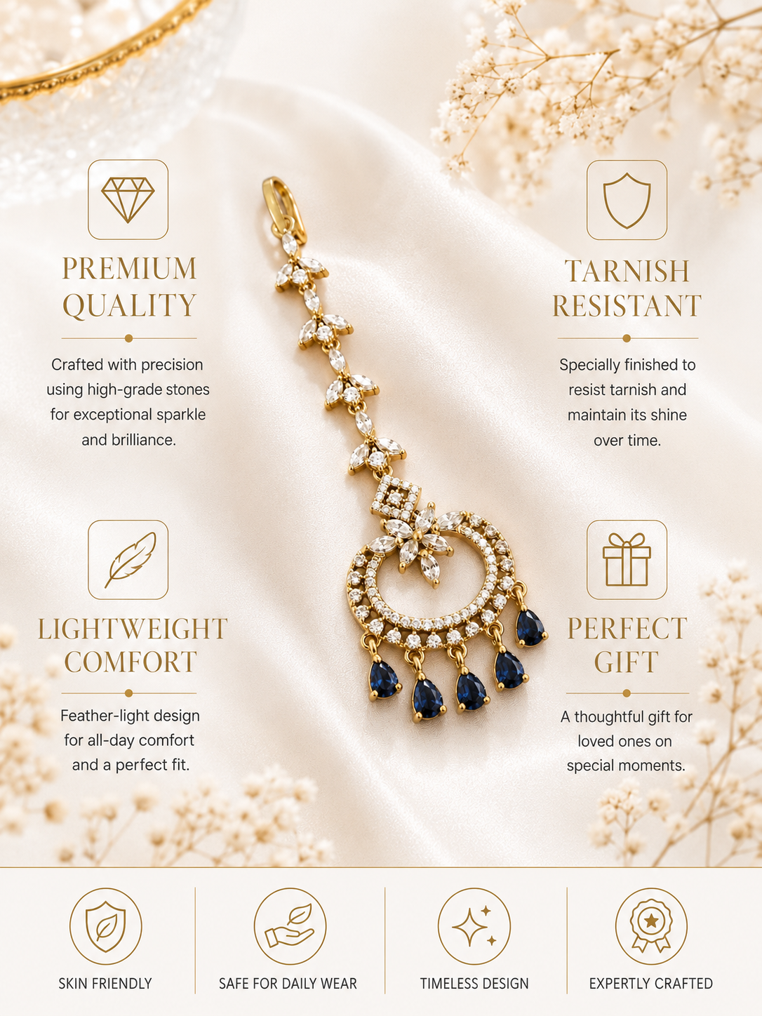 Victorian Oxidsed Gold Plated American Diamond Cz Maangtikka