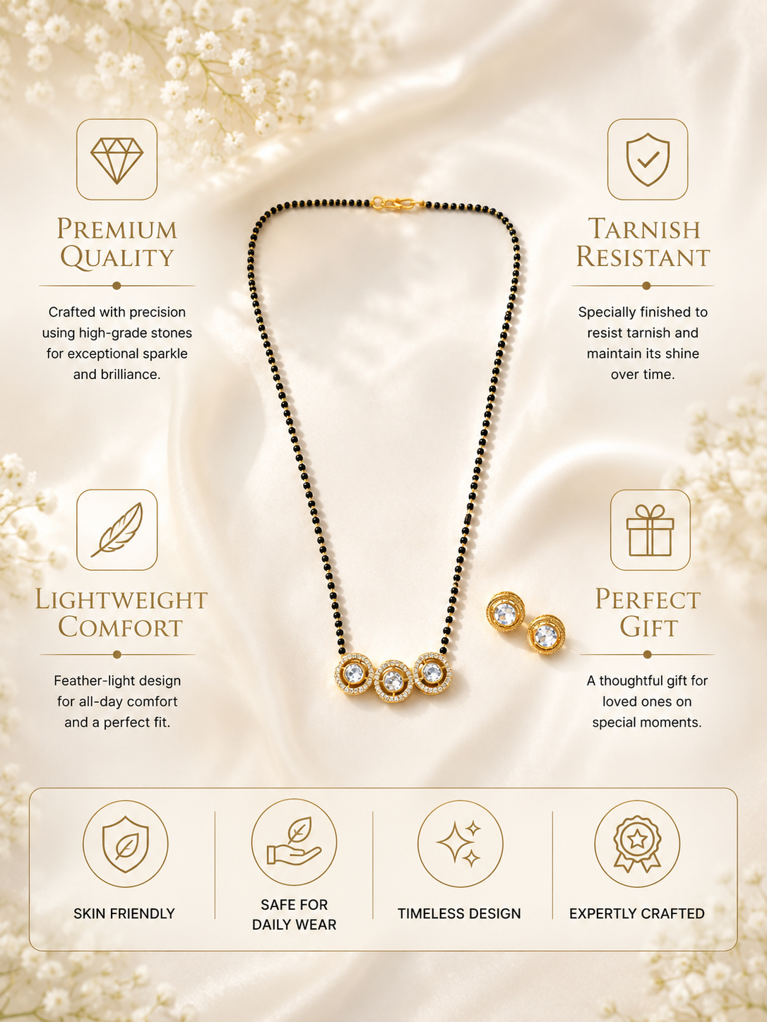 Round Kundan American Diamond Pendant Mangalsutra