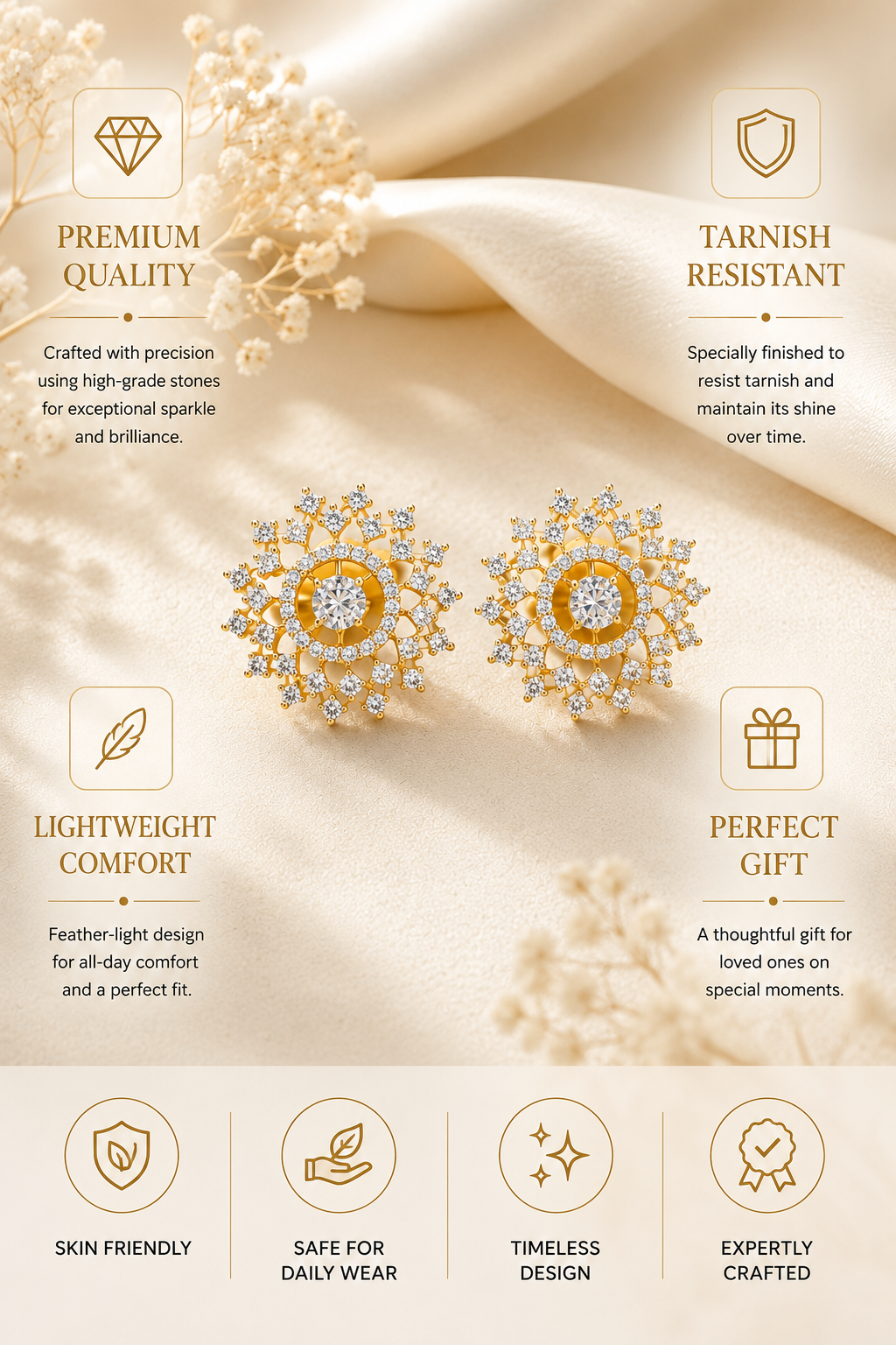American Diamond Stud Earrings – Dual Finish | Abdesigns