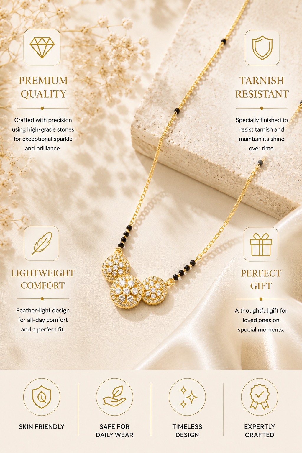 American Diamond Round Mangalsutra in Gold Plating – Daily Wear | Abdesigns