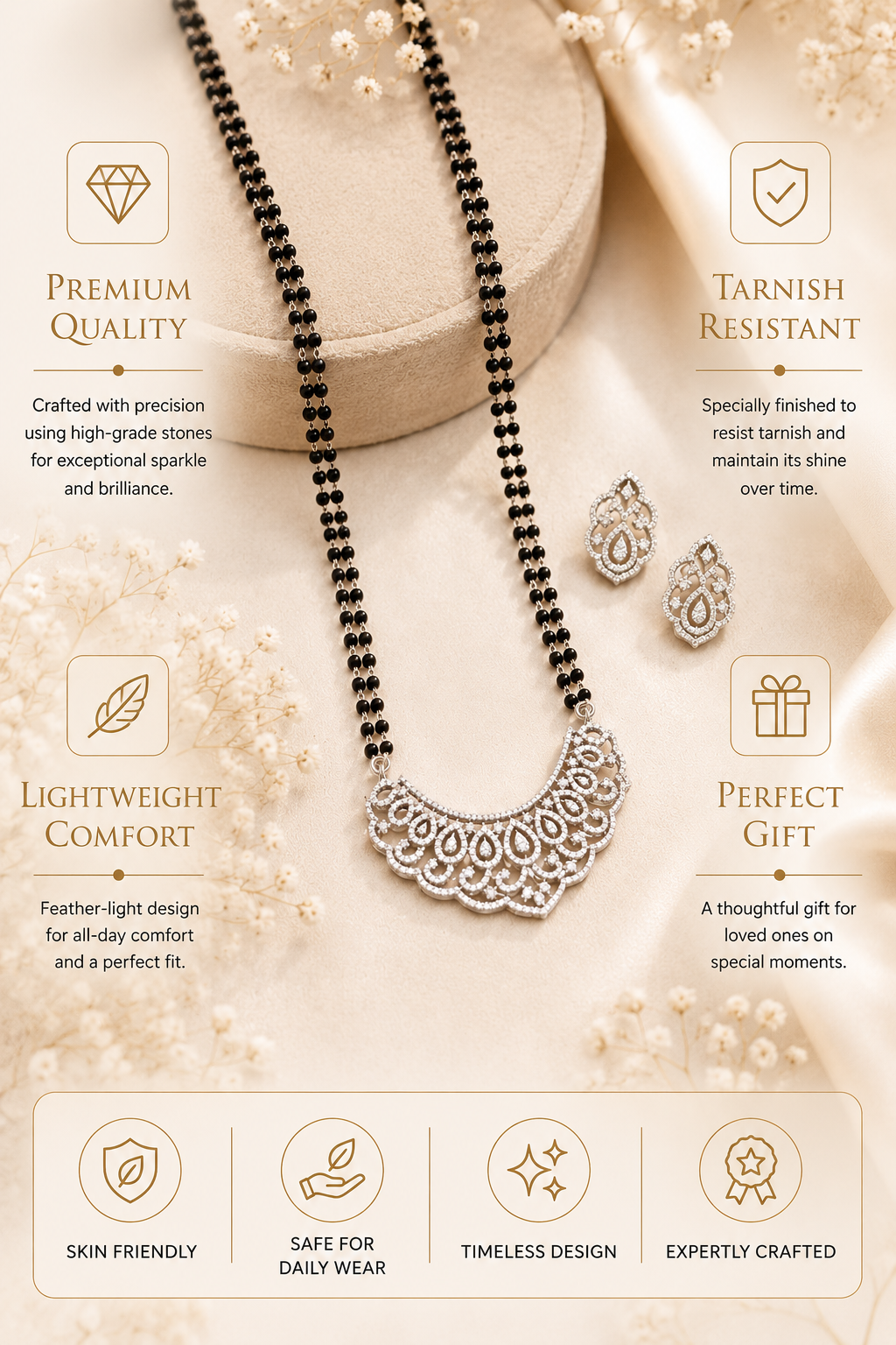 Designer Diamond Mangalsutra Set in Silver Finish | Abdesigns