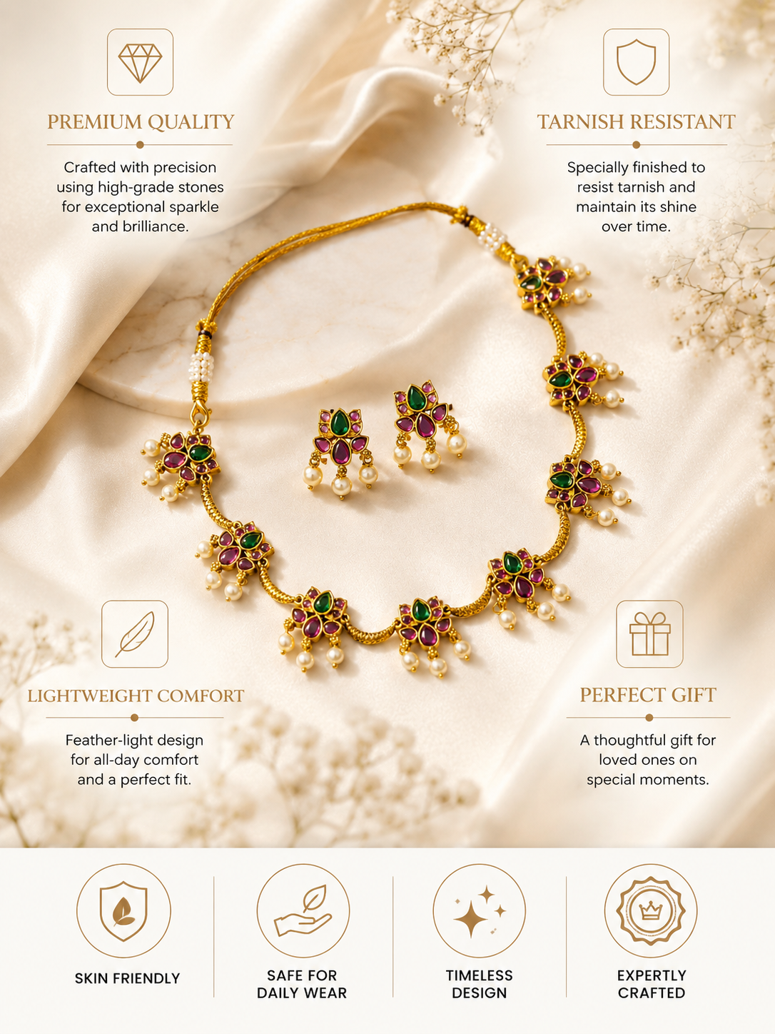 Lotus Temple Kemp Necklace Set in Gold Plating – Festive | Abdesigns