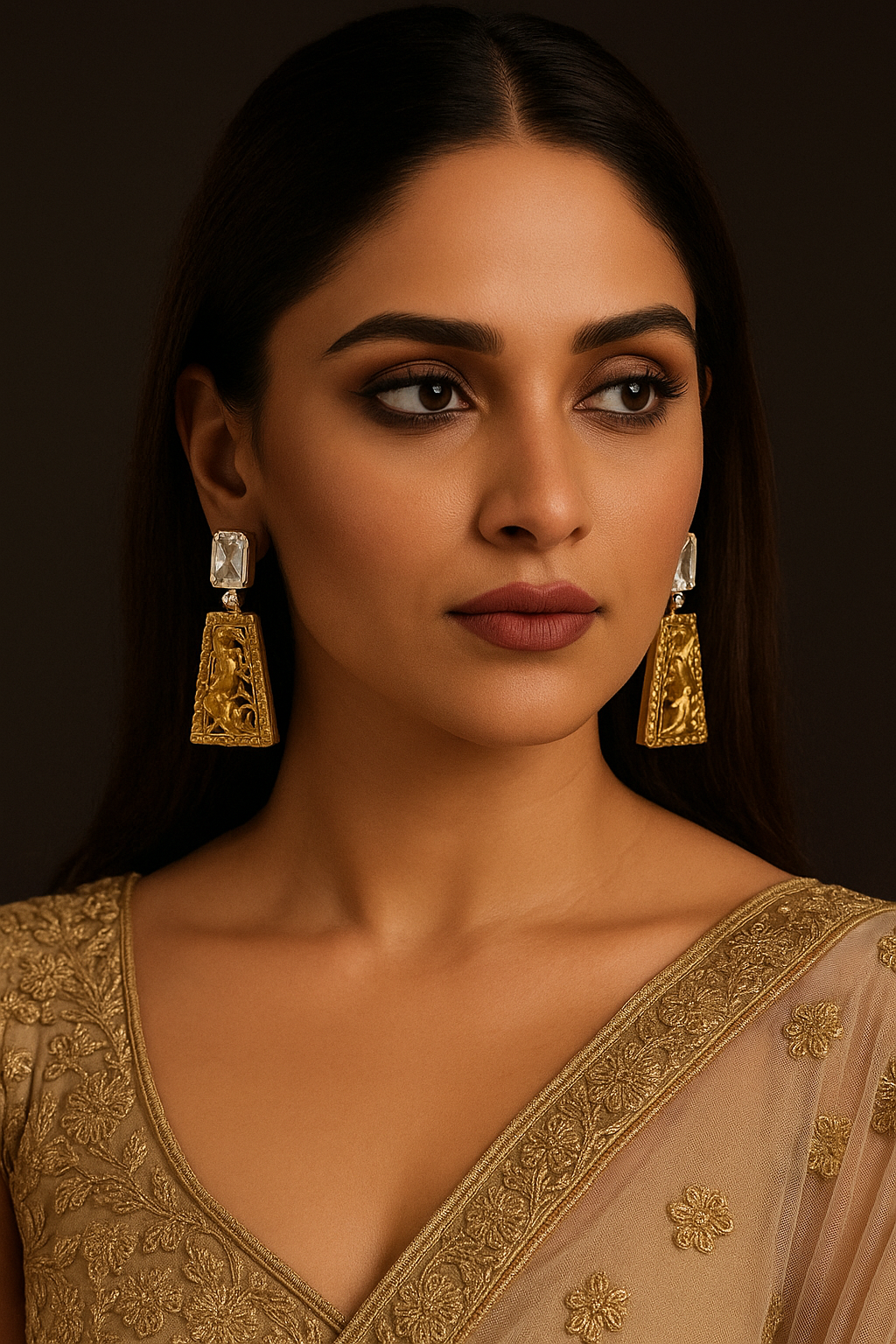 Abdesigns Jewellery Gold Antique Style Earrings with Gemstone