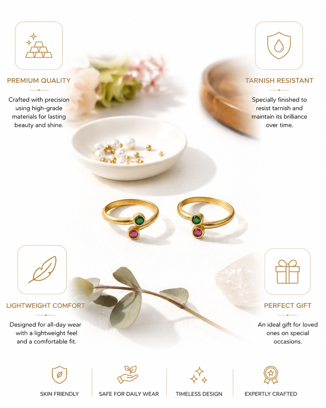 Minimal Dual Stone Adjustable Toe Ring