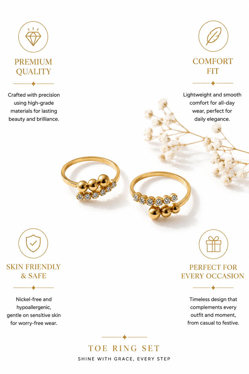 Sparkling CZ Adjustable Toe Ring for Women