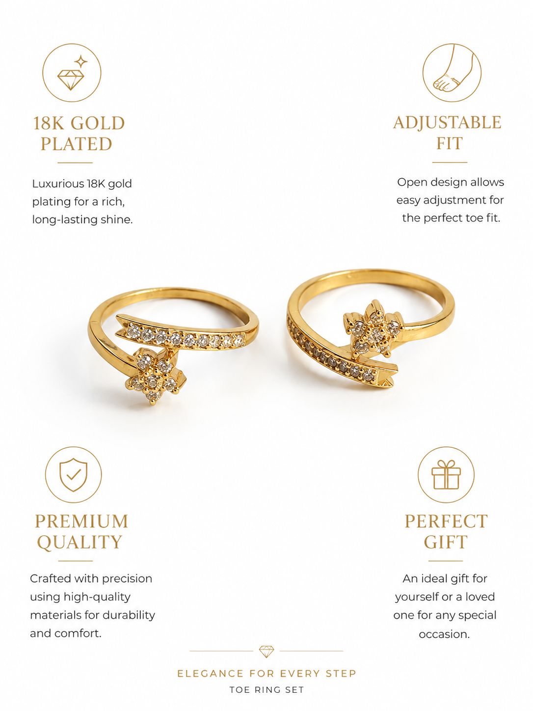 Star Charm Adjustable Toe Ring for Women