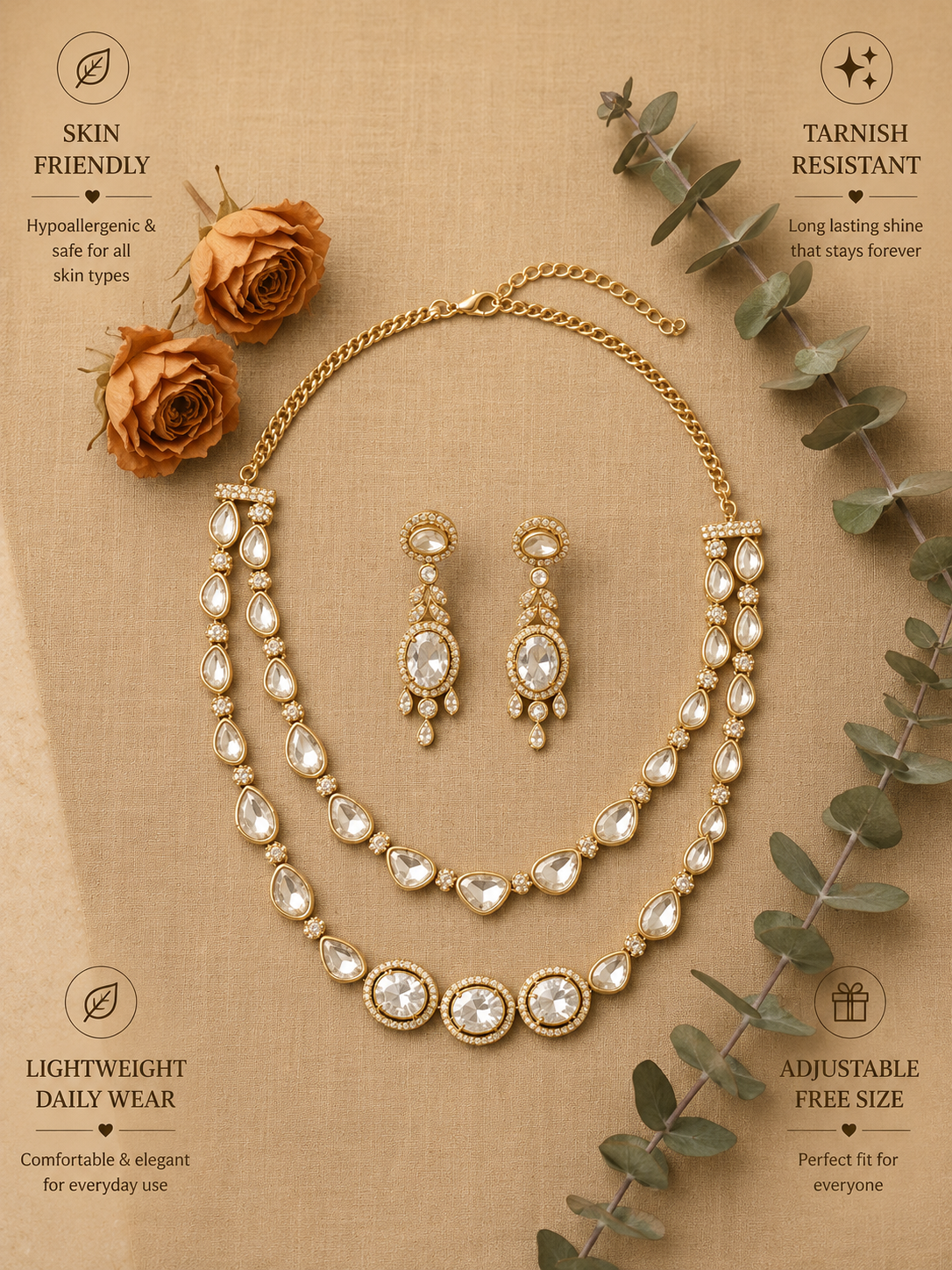 Abdesigns Multilayer American Diamond Necklace Set