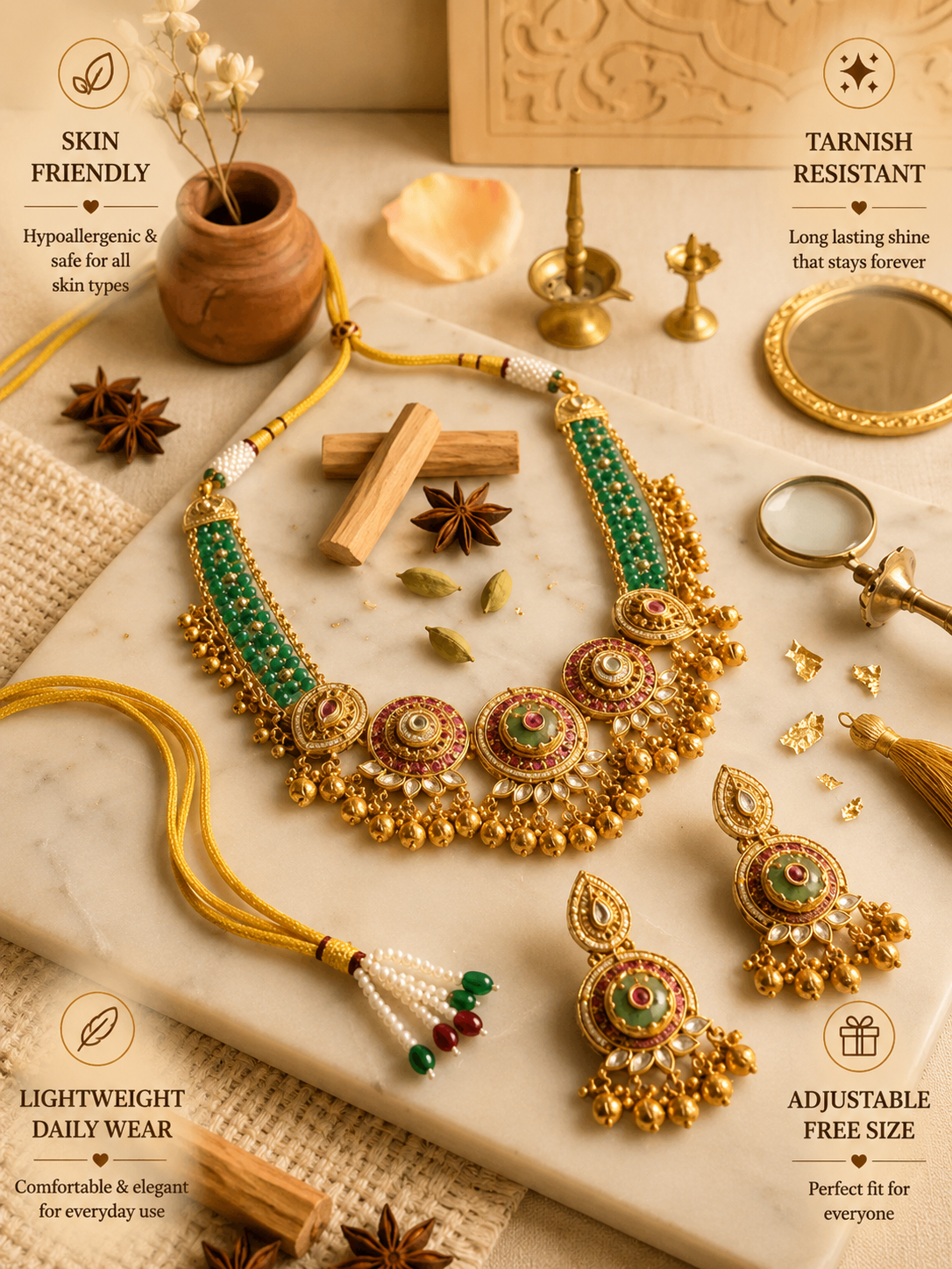 Abdesigns Heritage Jadau Emerald Necklace Set