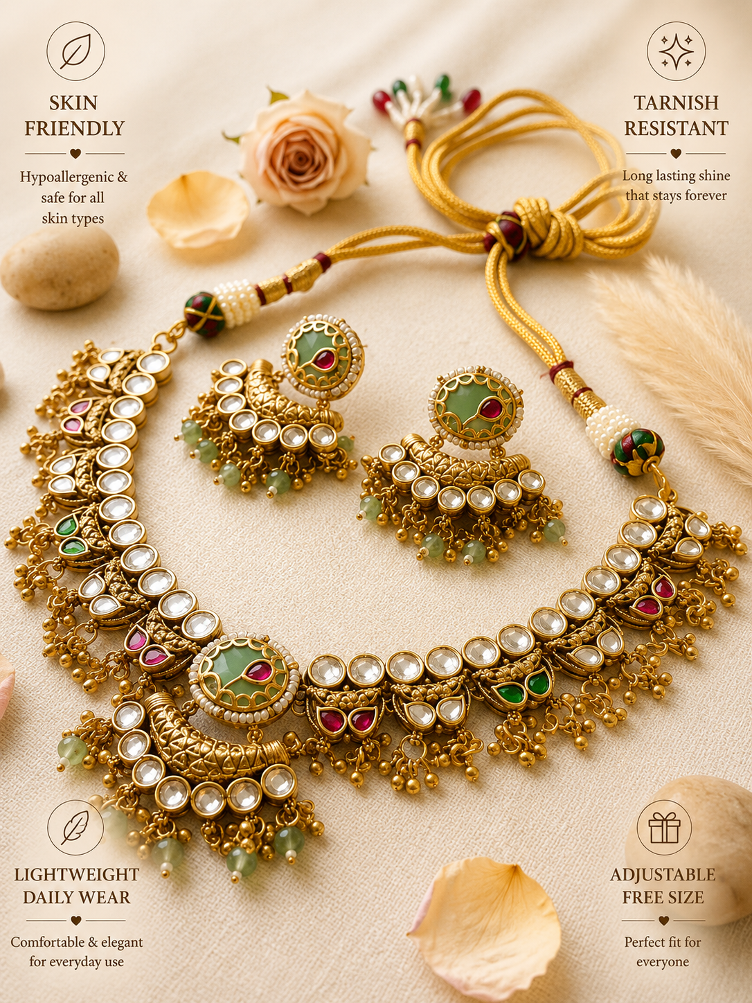 Gold Antique Polki Necklace Set - necklace by Abdesigns Jewellery