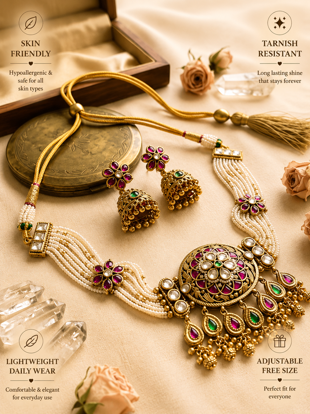 Floral Pattern Gold Choker Necklace Set - necklace by Abdesigns Jewellery