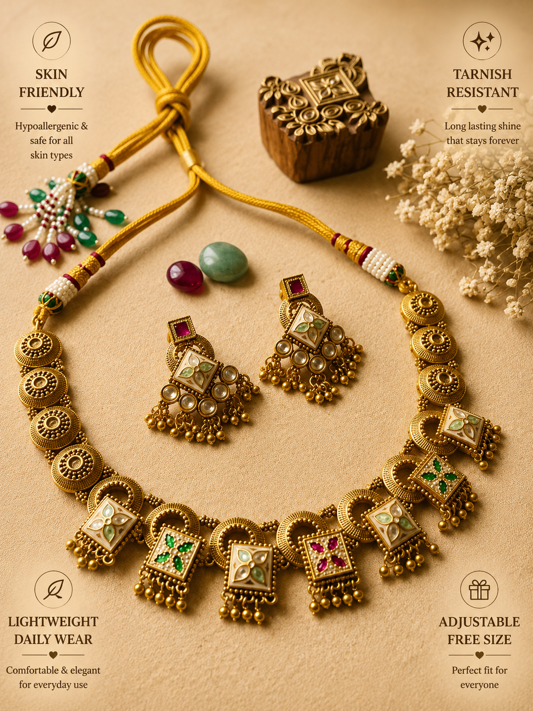 Rajwadi Heritage Gold Necklace Set - necklace by Abdesigns Jewellery