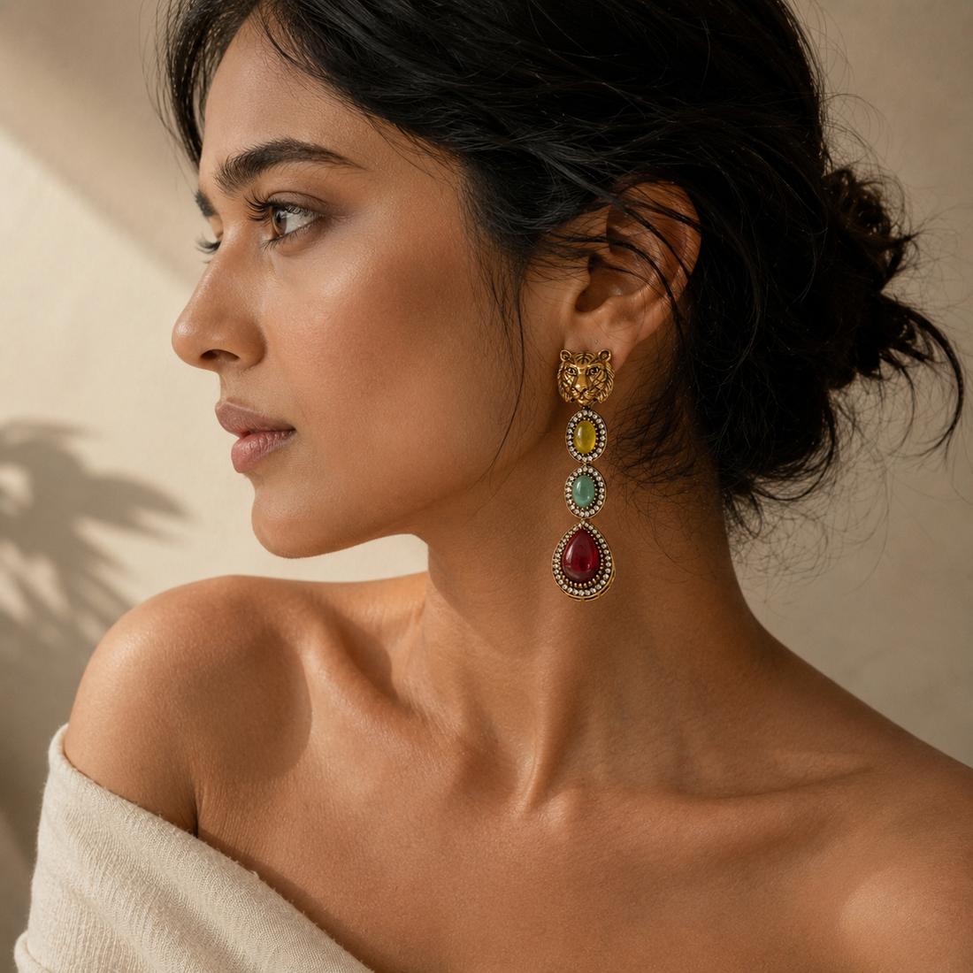 Sabyasachi Inspired Tiger Motif Statement Earrings for Women