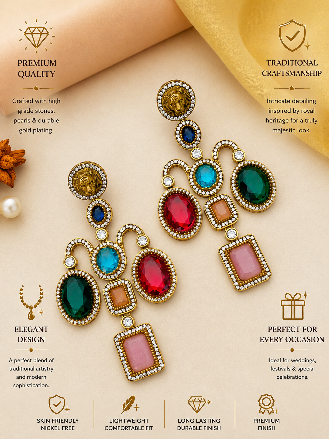 Sabyasachi Inspired Multicolor Statement Earrings for Women