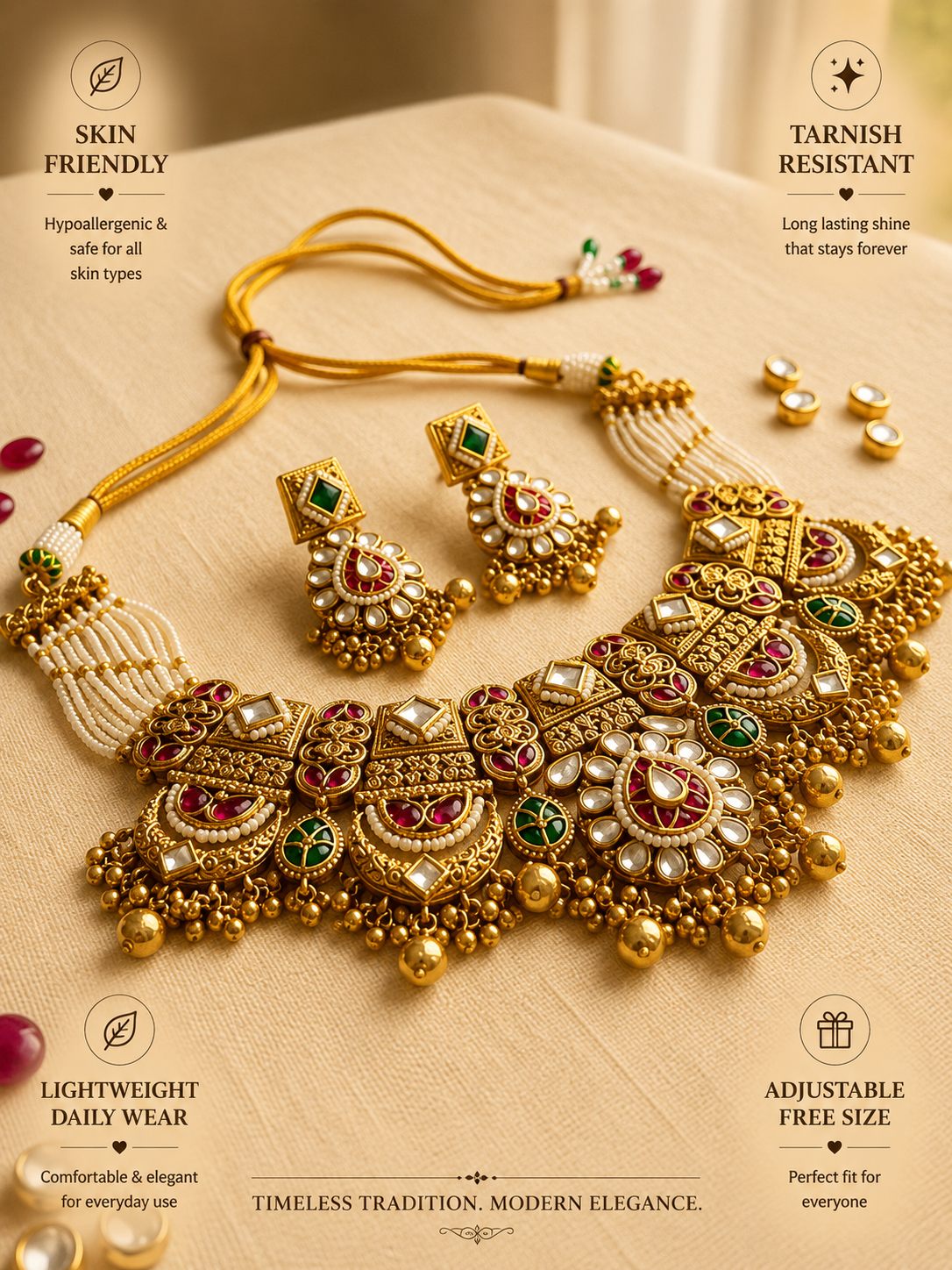 Abdesigns Gold Bridal Wedding Necklace Set