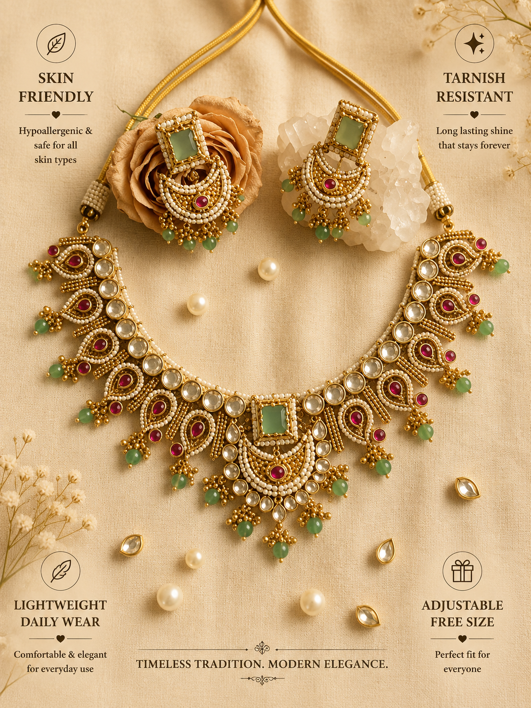 Semi Bridal Gold Short Necklace Set - necklace by Abdesigns Jewellery