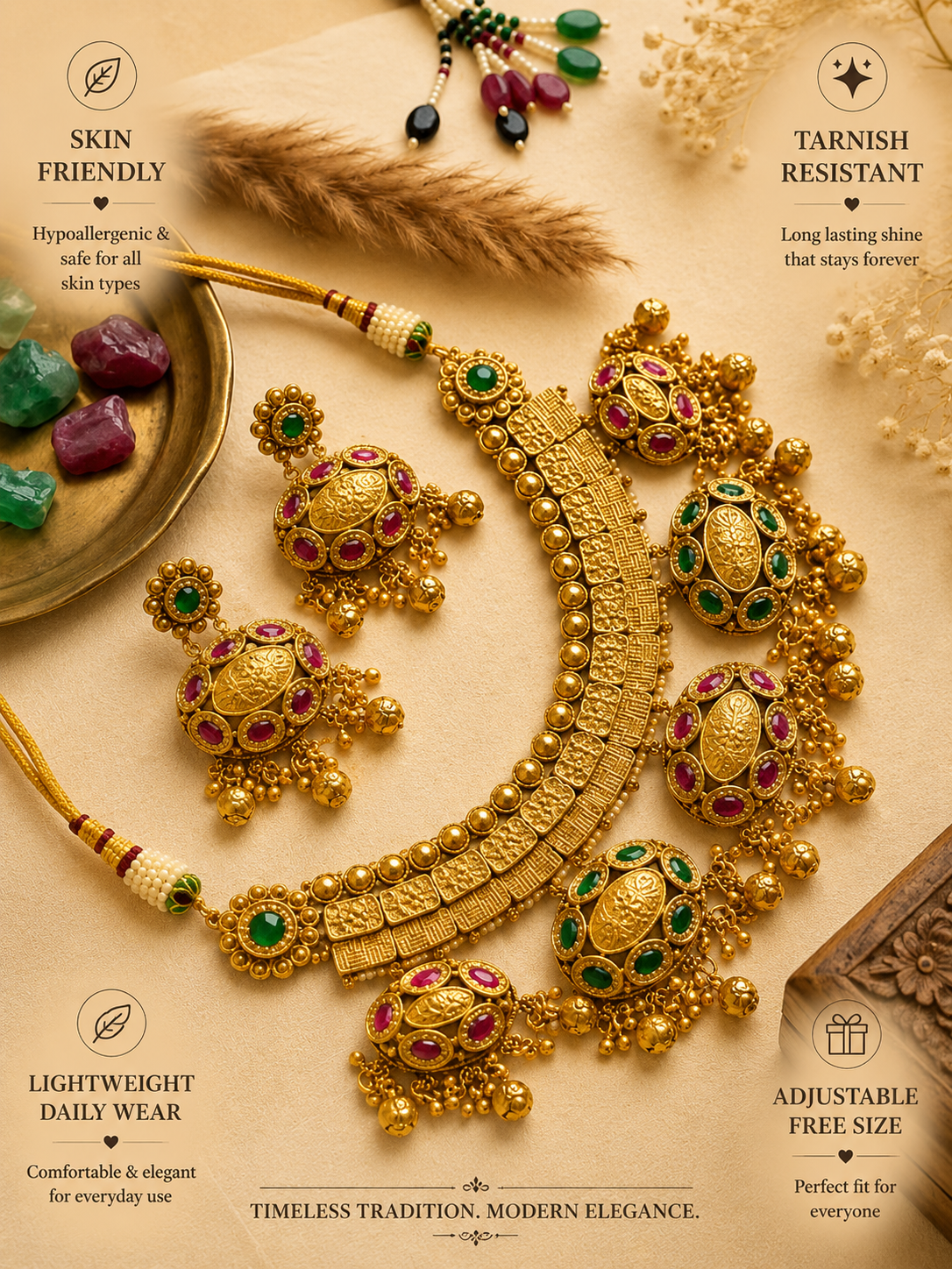 Gold Jadau Kundan Bridal Necklace Set - necklace by Abdesigns Jewellery