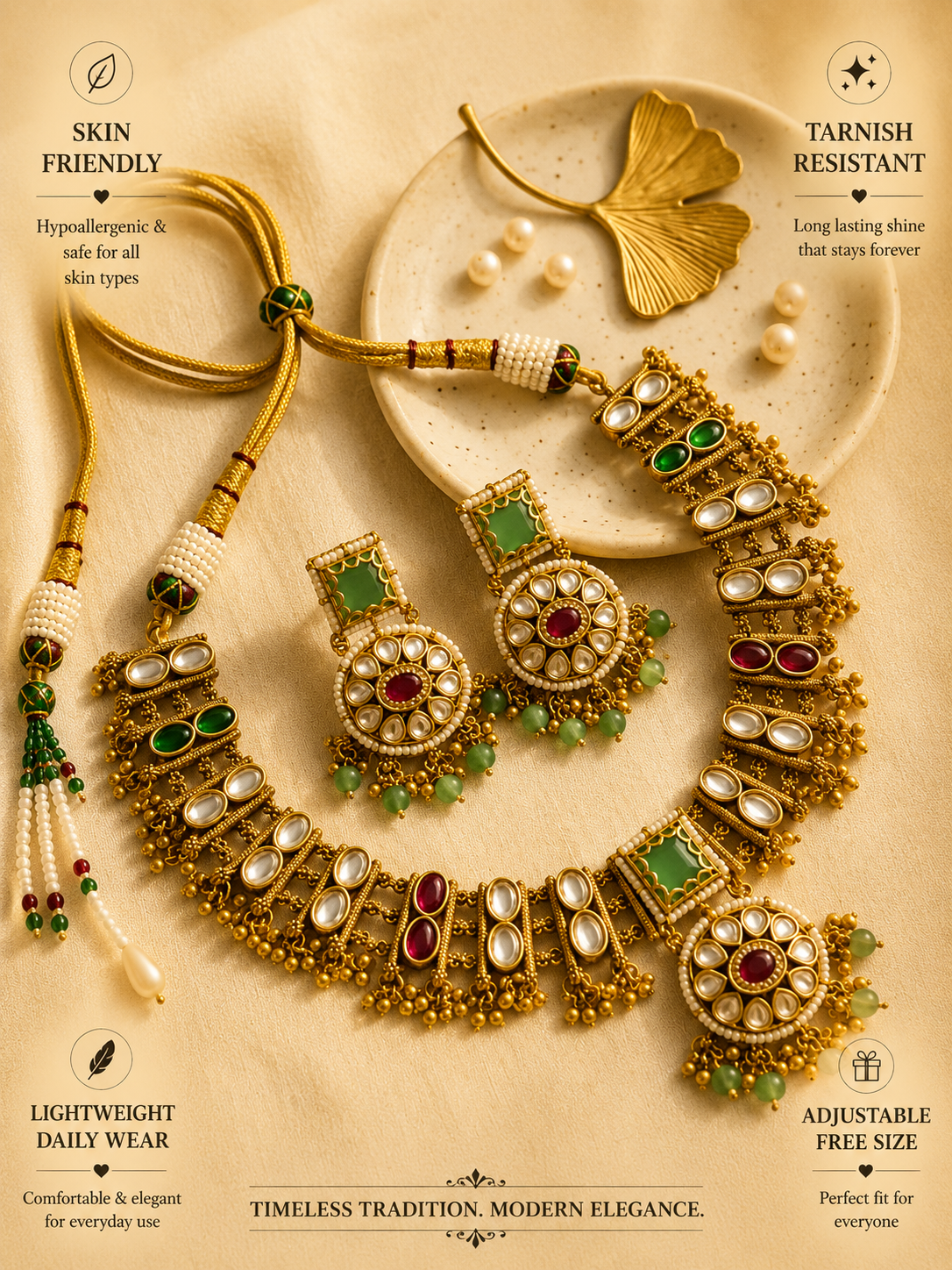 Premium Gold Multicolour Heritage Necklace Set - necklace by Abdesigns Jewellery