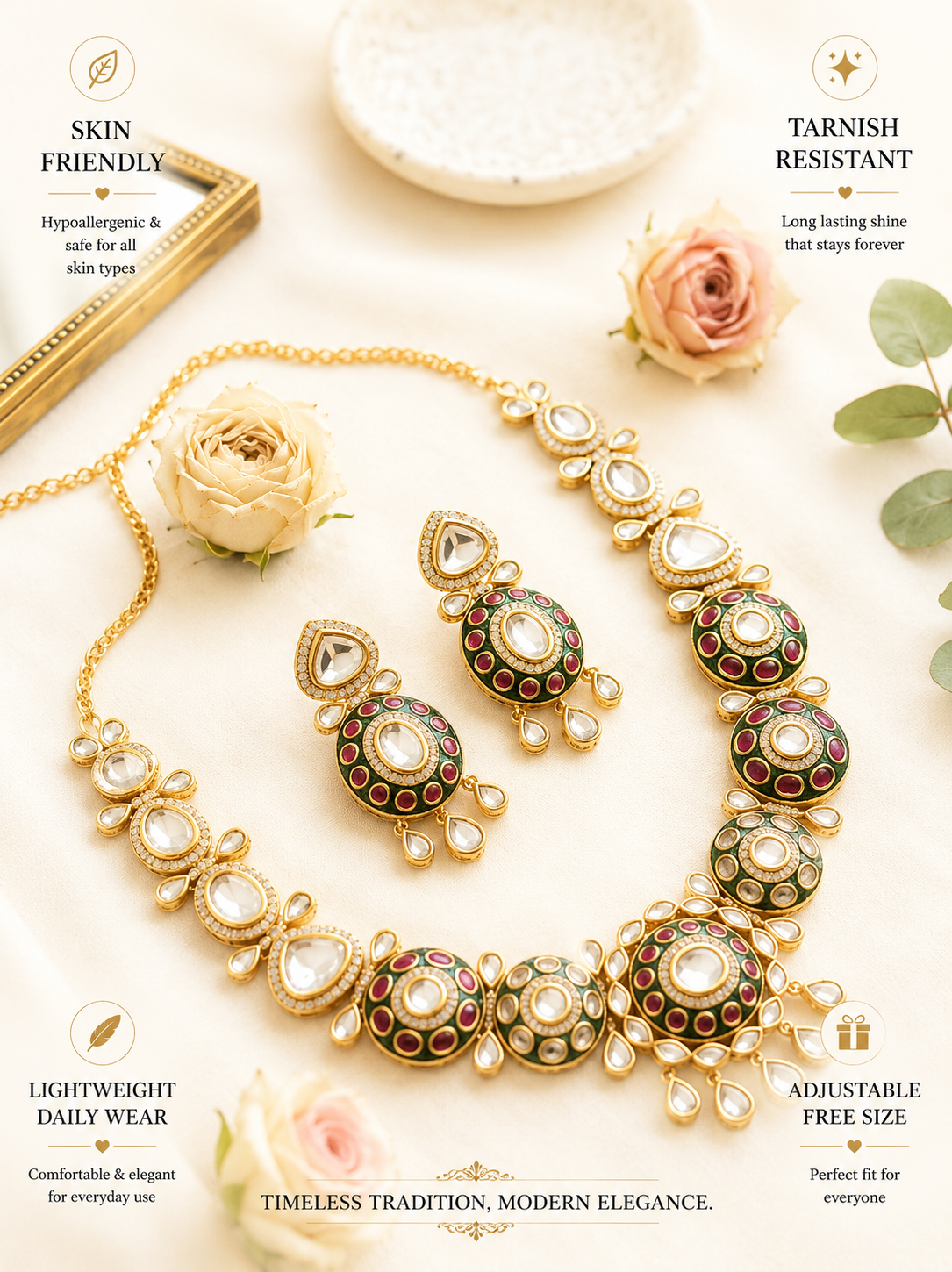 Elegant Style Gold Plated Necklace Set - necklace by Abdesigns Jewellery