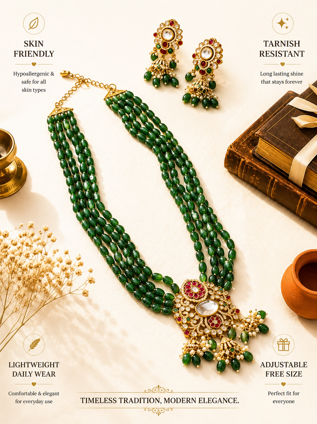 Emerald Necklace with Elegant Design - necklace by Abdesigns Jewellery