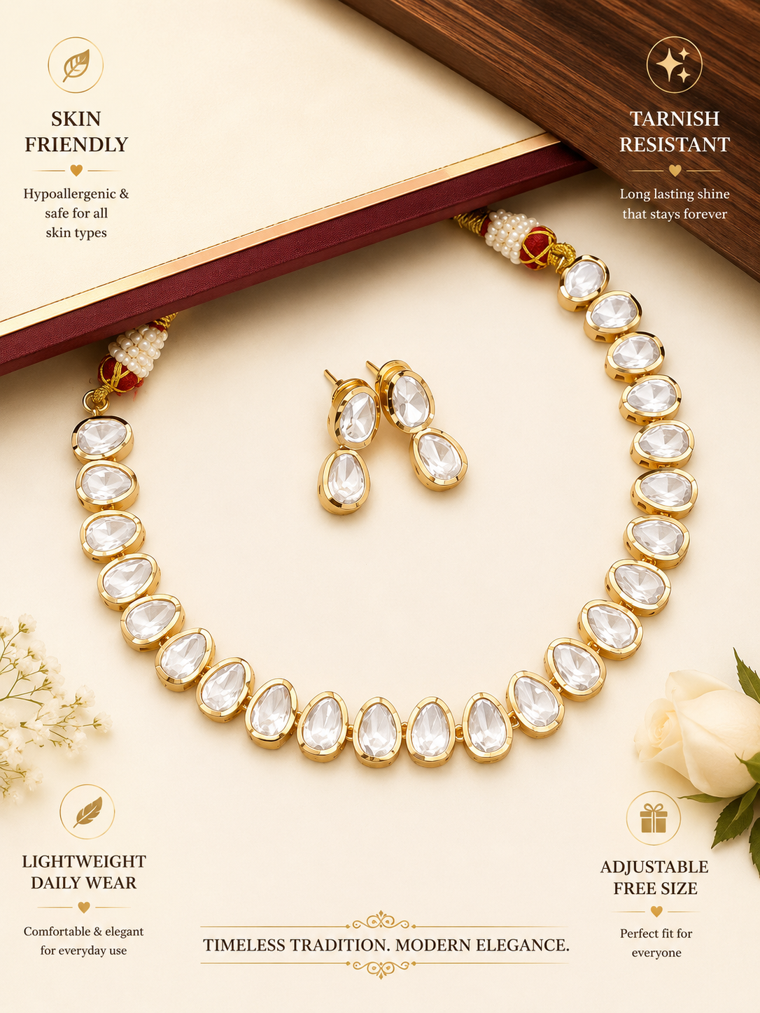 Gold Plated Polki Flower Necklace - necklace by Abdesigns Jewellery
