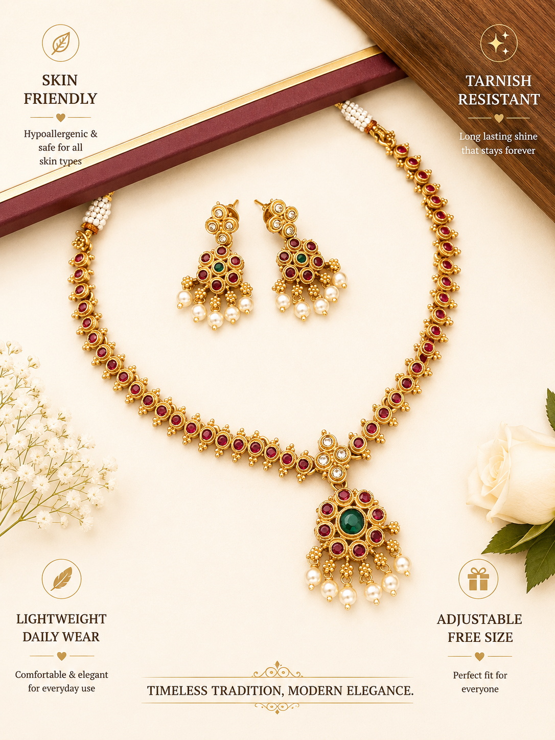 Abdesigns Gold Plated Kempstone Necklace Set