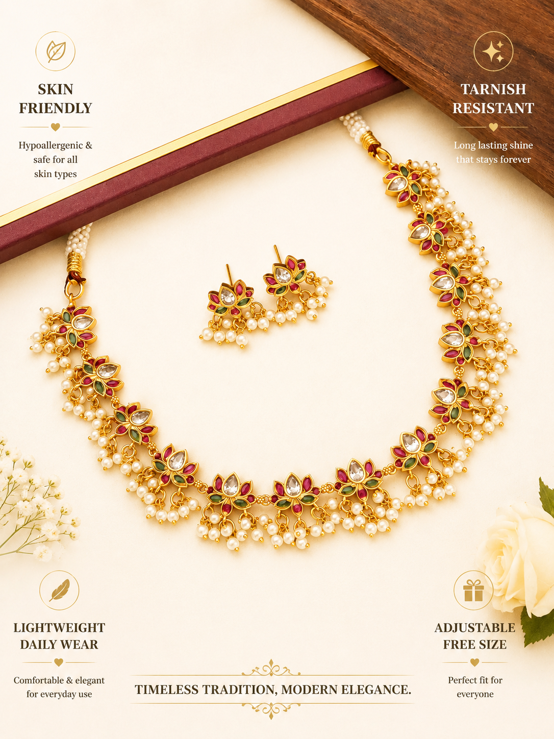 Gold Plated Kempstone Necklace Set - necklace by Abdesigns Jewellery
