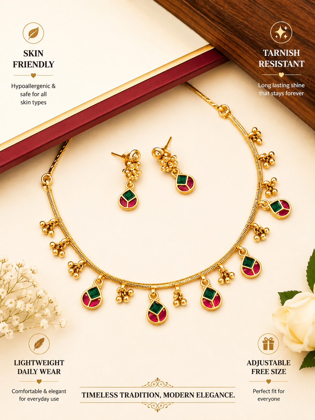 Gold Plated Kempstone Necklace Set - necklace by Abdesigns Jewellery