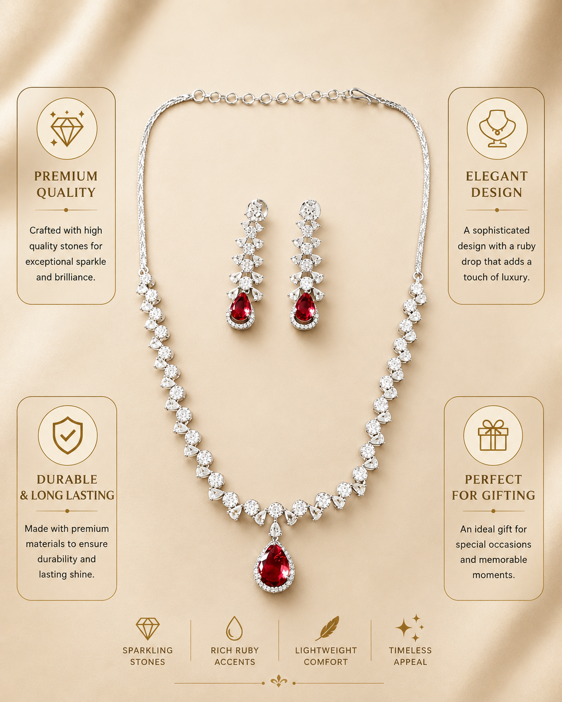 Ruby Red American Diamond Necklace Set – Regal Glam | Abdesigns