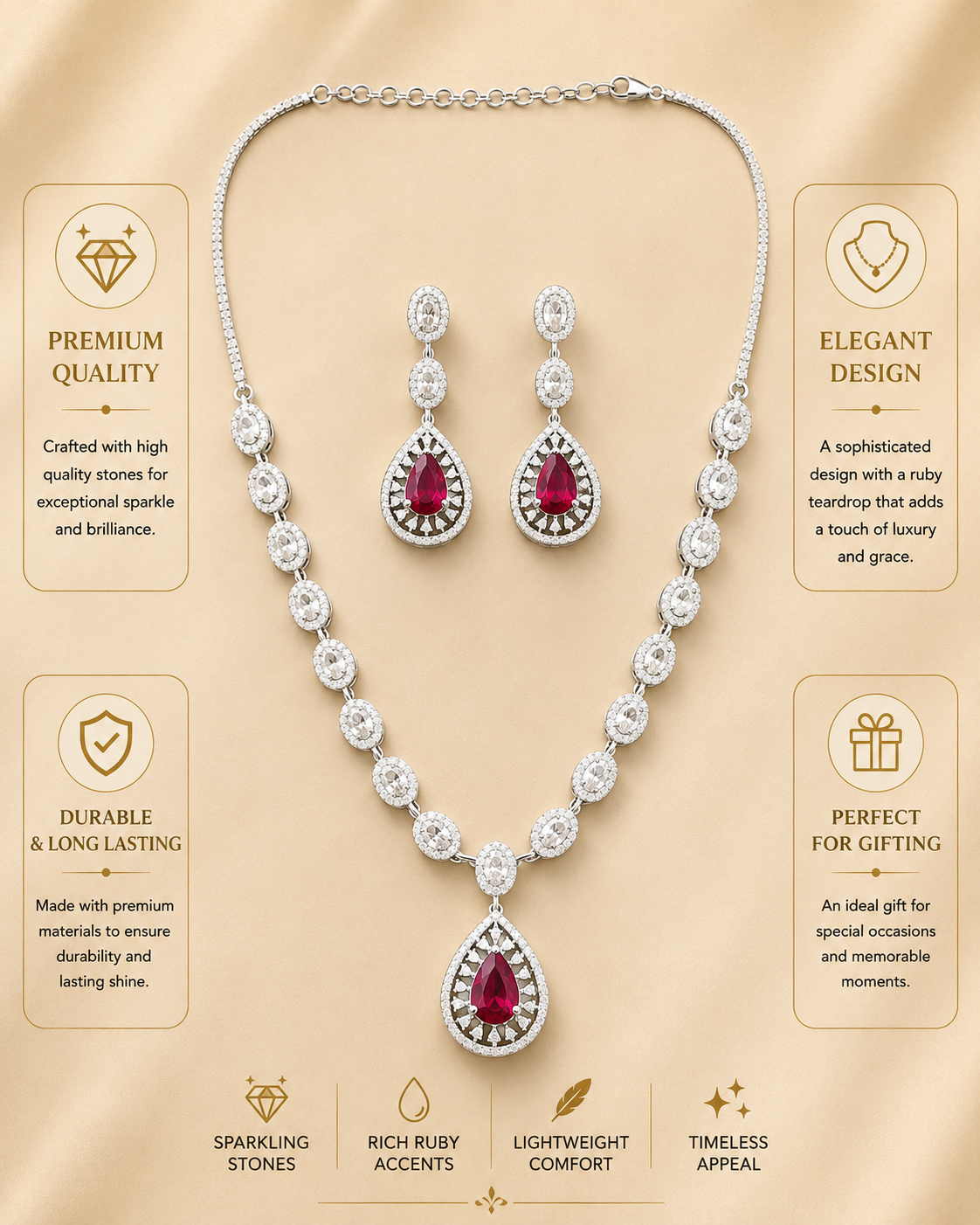 Silver Plated Green Stone Jewellery Set – Luxury Glam - necklace by Abdesigns Jewellery