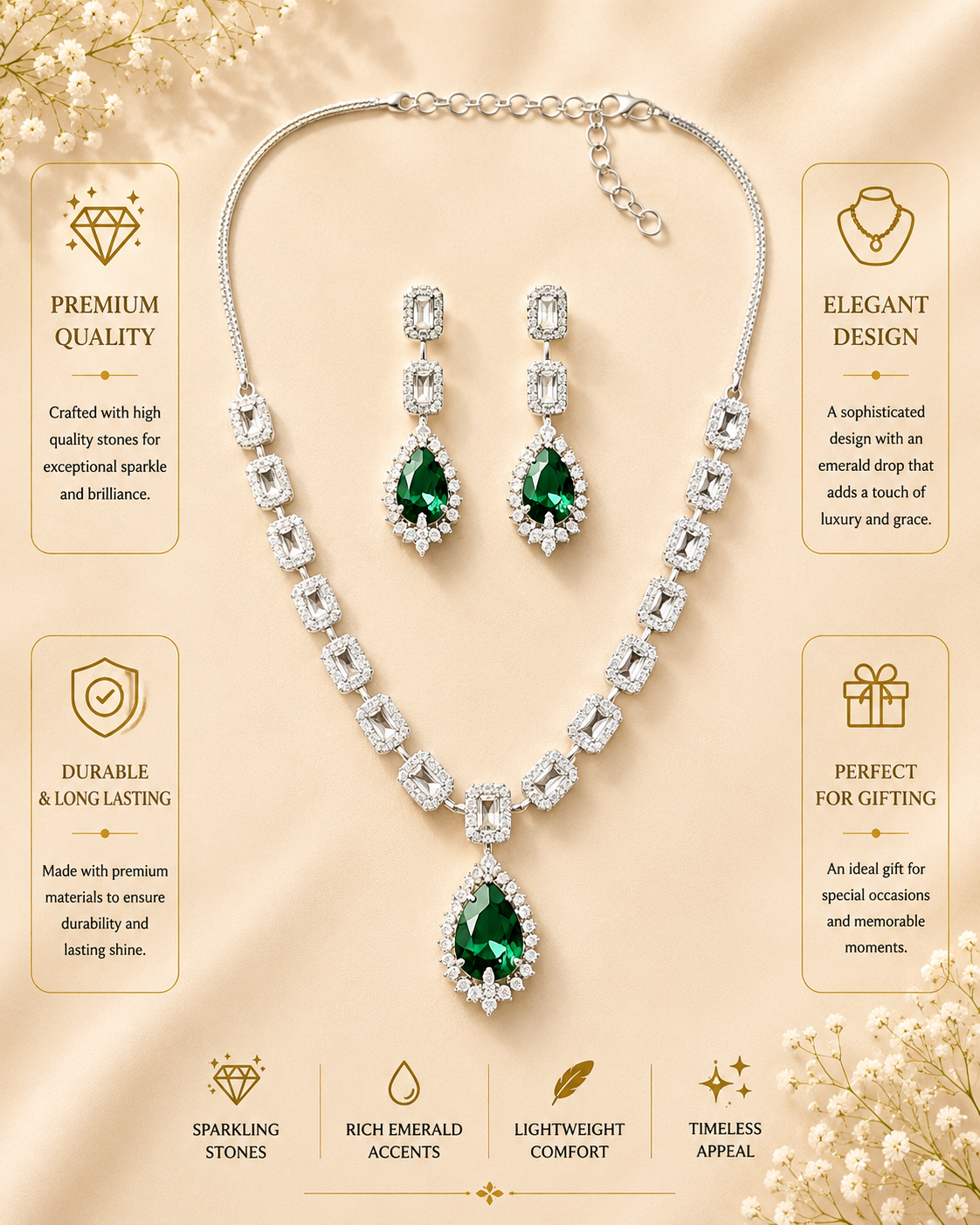 Ruby Diamond Look Necklace Set – Sparkling Party Glam | Abdesigns