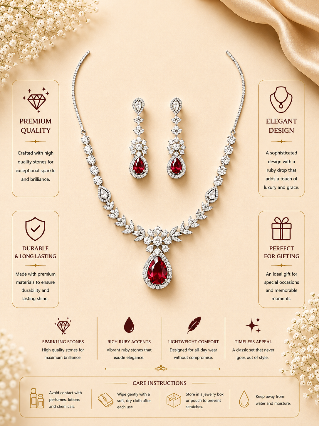 Emerald Teardrop Jewellery Set – Sparkling Regal Glam - necklace by Abdesigns Jewellery