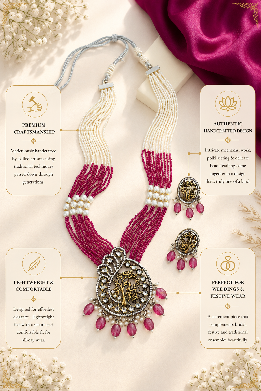 Multi Layer Pearl Mala Set – Festive Ethnic Glam | Abdesigns