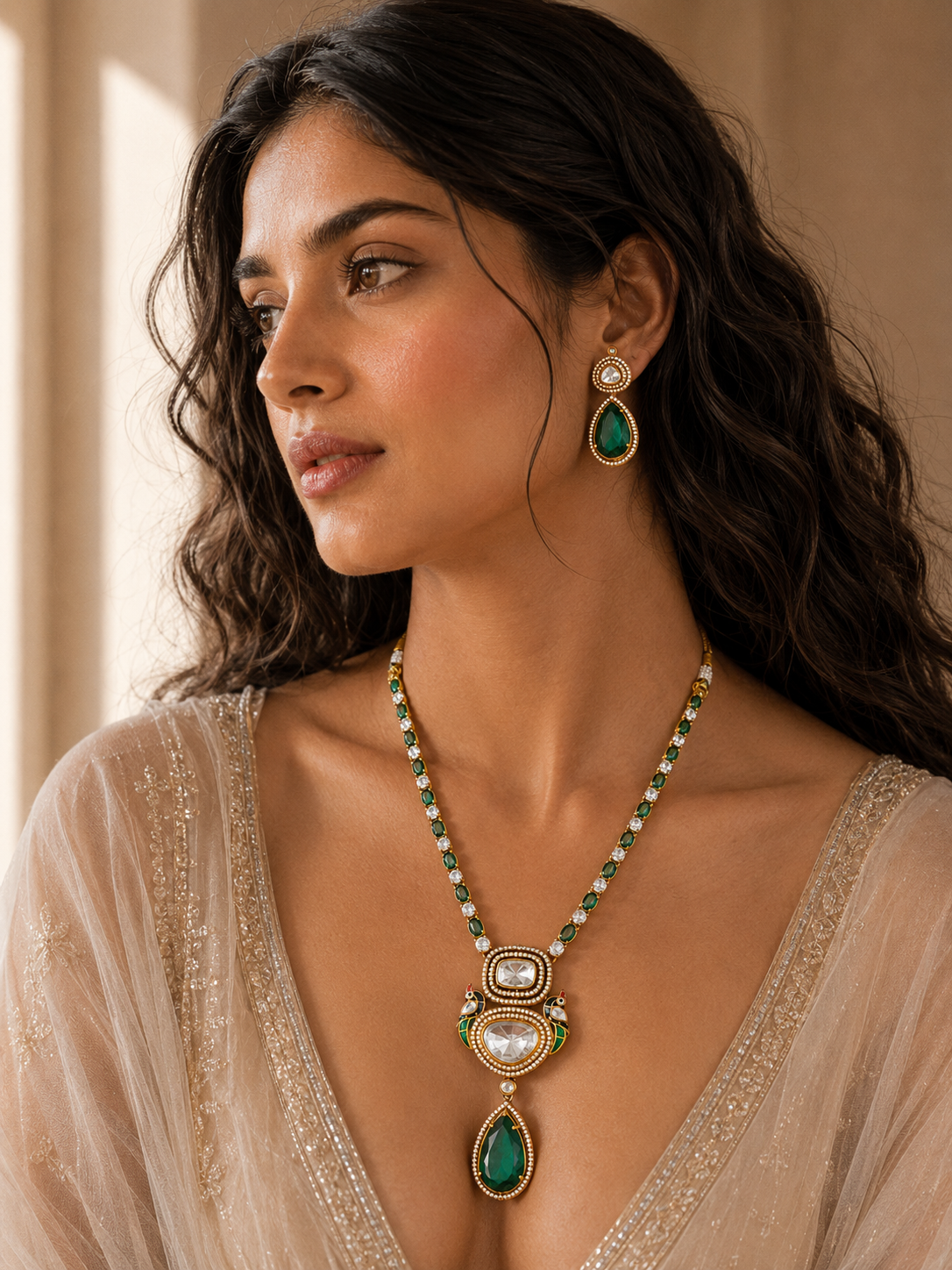 Elegant Emerald Green Pendant Necklace with Earrings - necklace by Abdesigns Jewellery