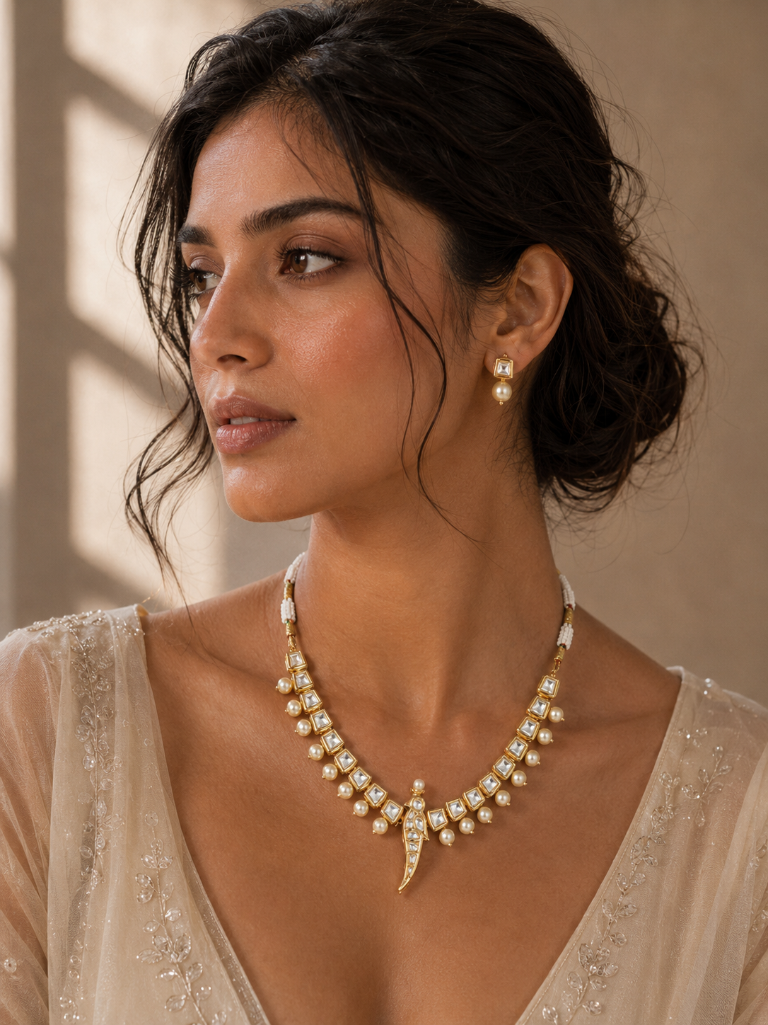Parrot Bird Kundan Gold Tone Pearl Drop Necklace Set - necklace by Abdesigns Jewellery