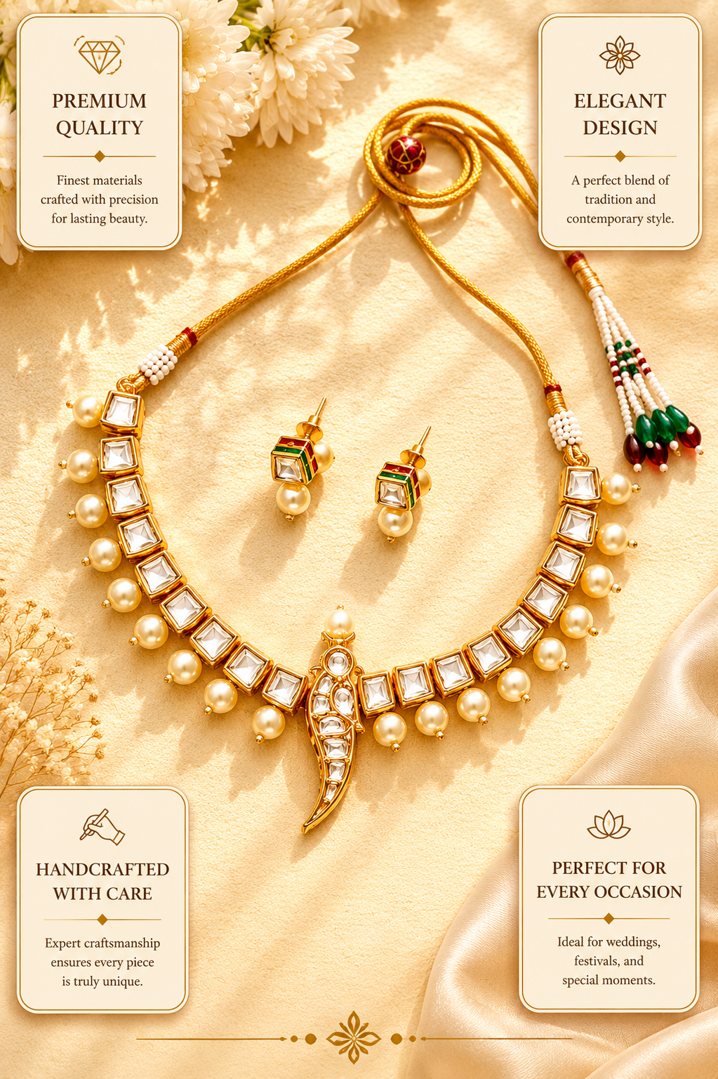 Parrot Bird Kundan Gold Tone Pearl Drop Necklace Set - necklace by Abdesigns Jewellery