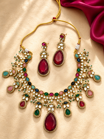 Royal Multicolor Stone Statement Necklace Set