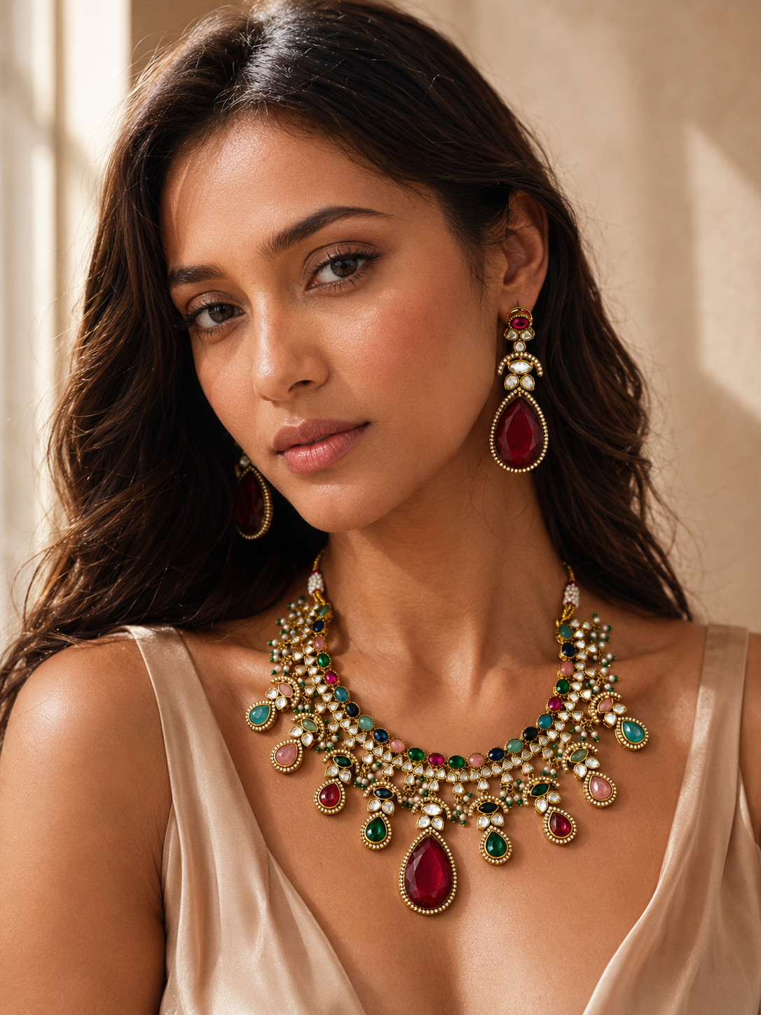 Royal Multicolor Stone Statement Necklace Set