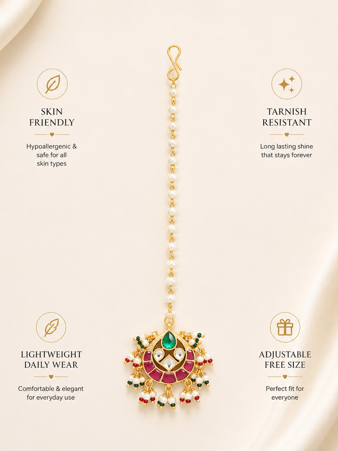 High Quality Gold Plated Pachi Kundan Maangtikka
