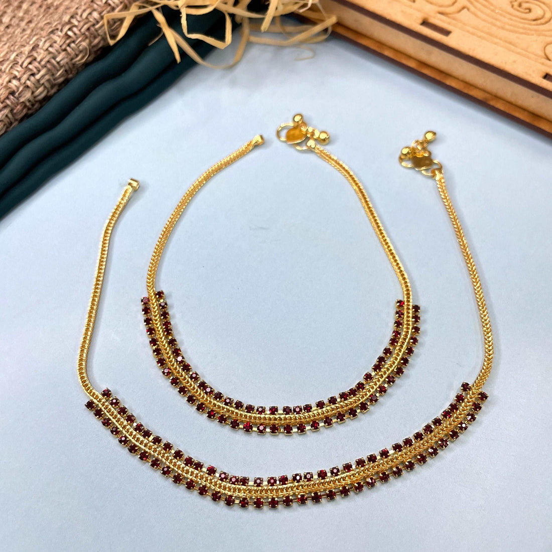 American Diamond Ruby Stone Anklet - Abdesignsjewellery