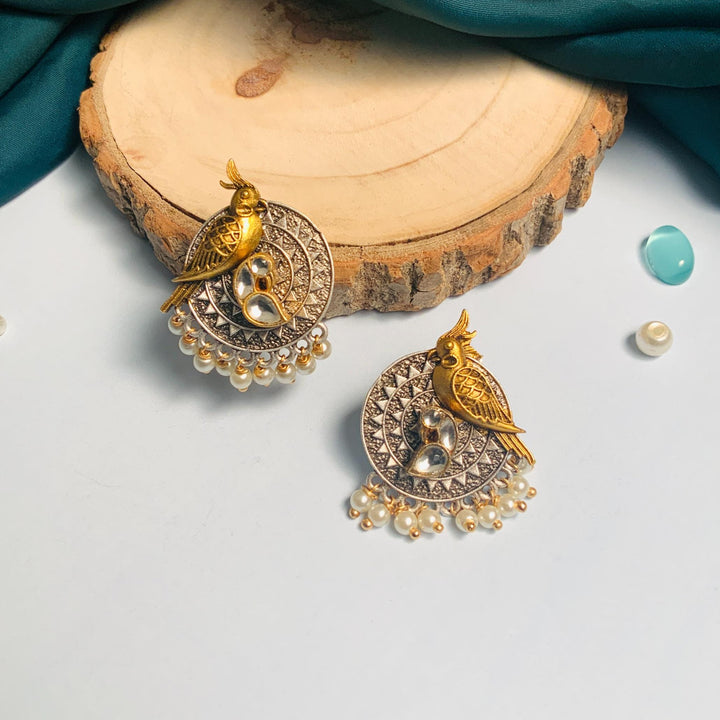 Noori Two Tone Silver Earrings – aham jewellery | handcrafted silver  jewellery