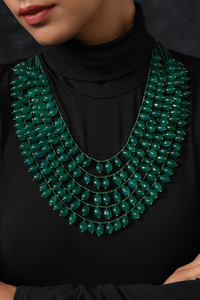 Thumbnail for Emerald Beads Green Gold Tone Layered Necklace