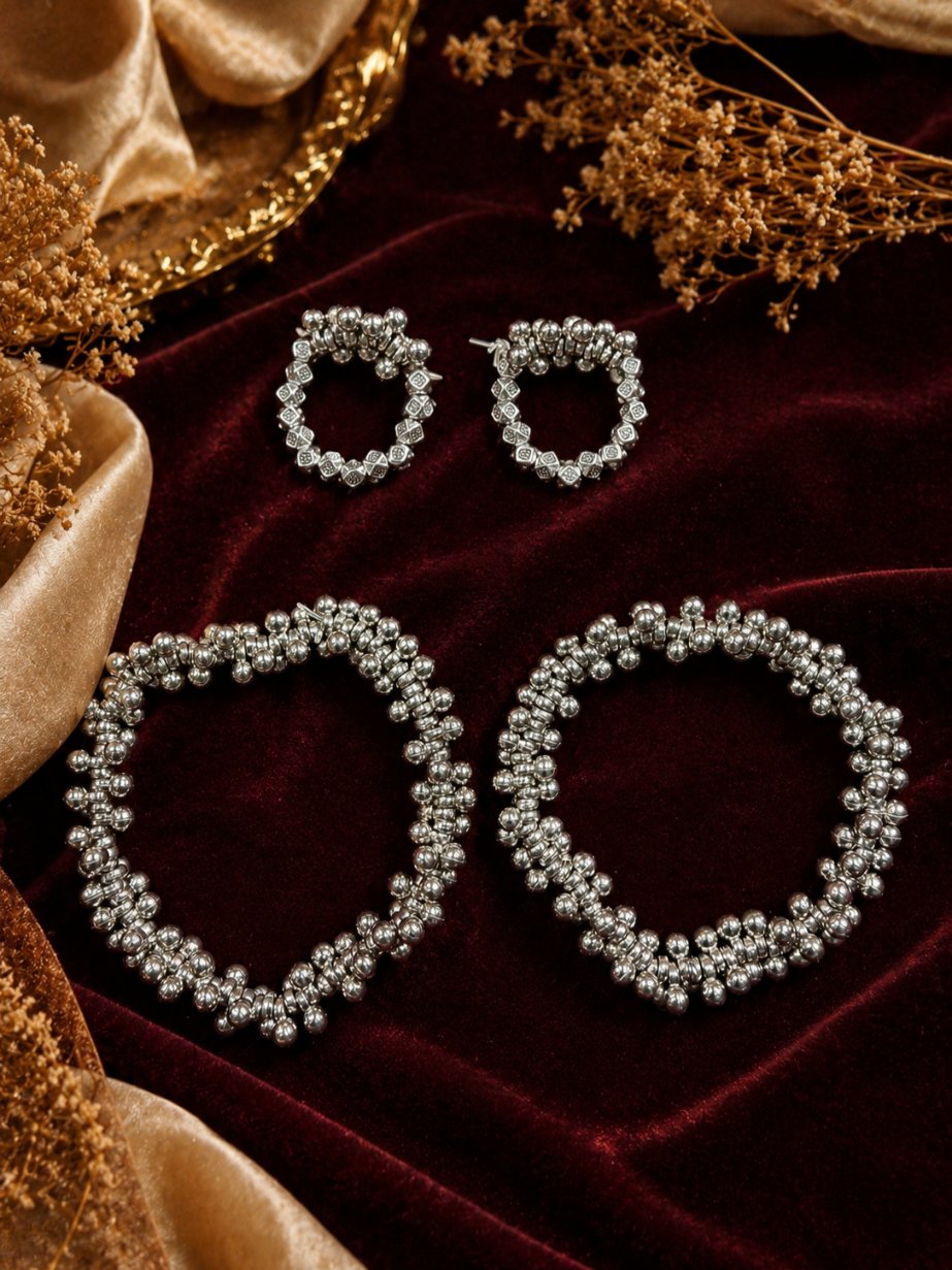 Elegant Silver Plated Gungru Anklet & Toering Combo