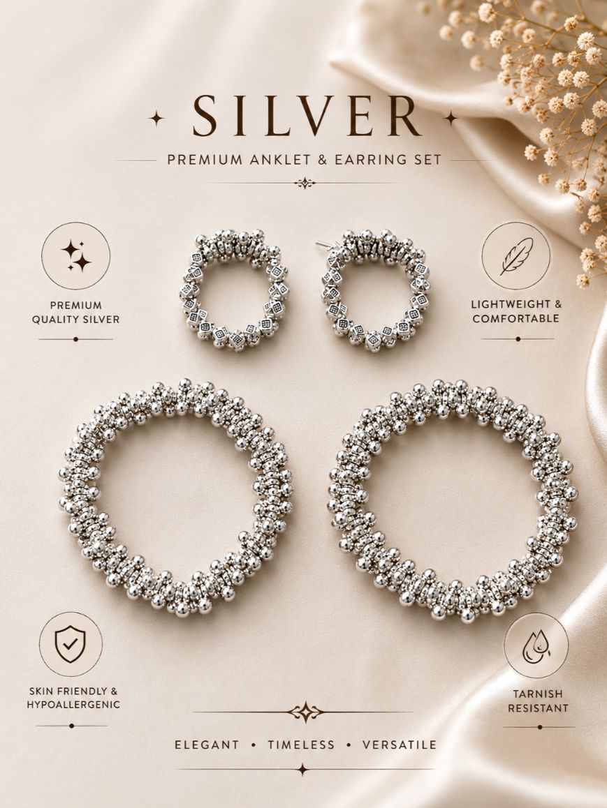 Elegant Silver Plated Gungru Anklet & Toering Combo