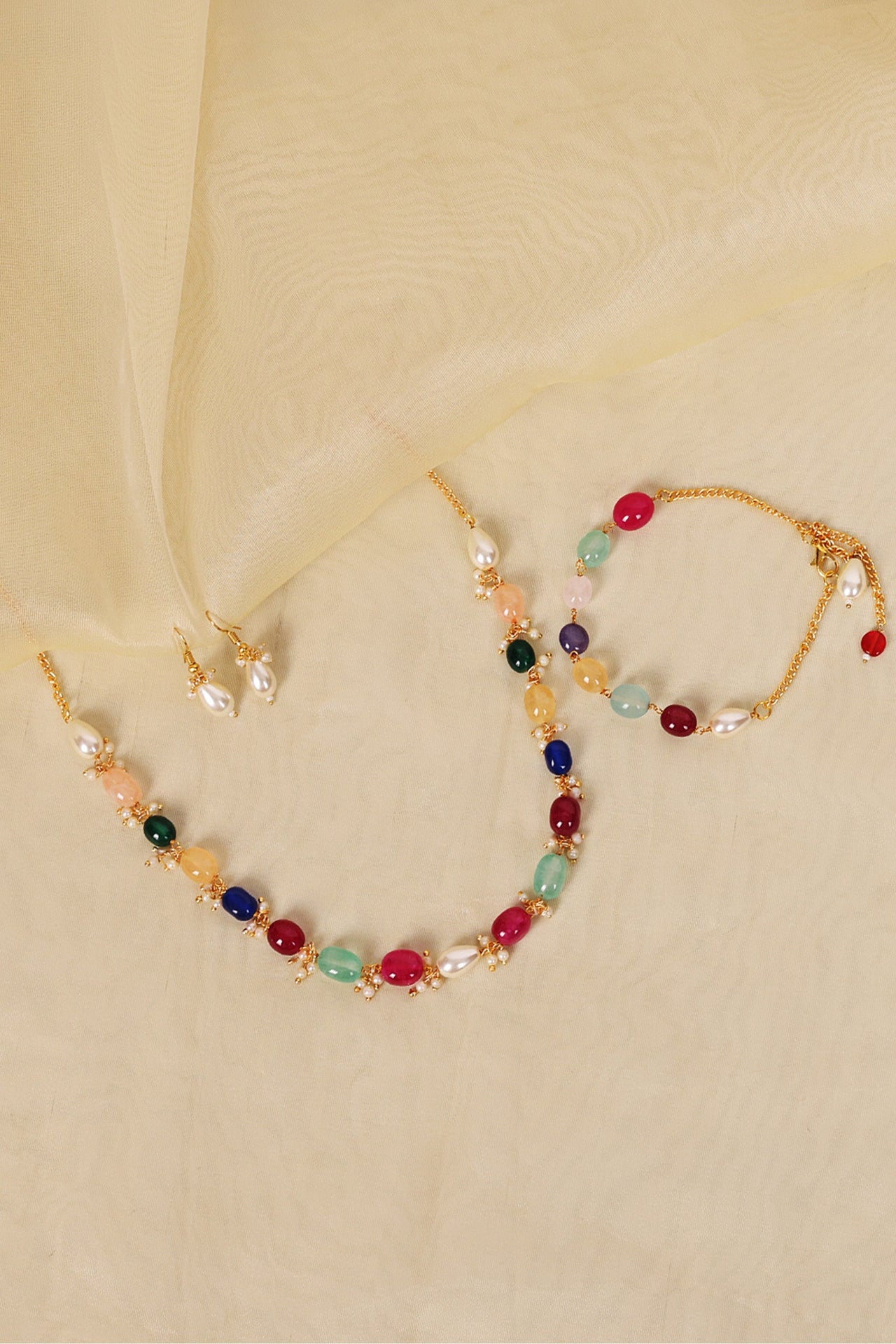 Multicolour Beads Necklace Earrings Bracelet Party Combo - Abdesignsjewellery
